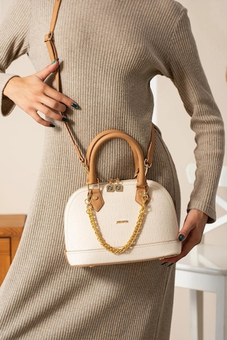 Just Polo Kadın Zincir Detaylı Lüks El Ve Omuz Çantası Shopper Ebat : 25x22 Cm Krem