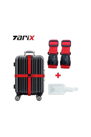 Tarix 2 Adet Kırmızı Valiz Kemeri + 1 Adet Beyaz Valiz Etiketi Kırmızı