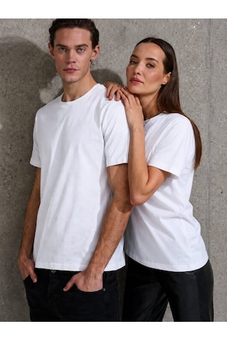 Efnaz Style Unisex Kısa Kollu Bisiklet Yaka Basic Viskon Bluz Beyaz