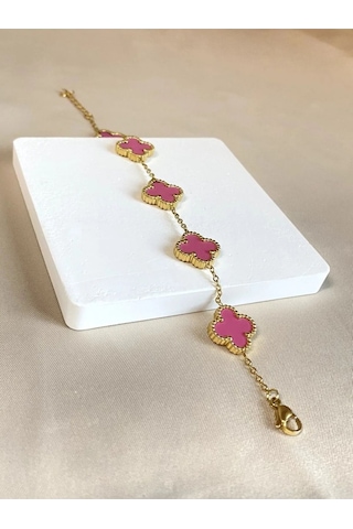 Gold Pembe Doğal Taşlı Premium Çelik Bileklik Gold