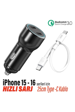 Hızlı Araç Şarj Aleti İphone 15 - 16 Serisi Uyumlu Araba Şarj