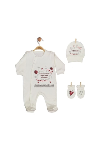 Pia Baby Gl 1951-02 İsme Özel Beşli Tulum Set Krem
