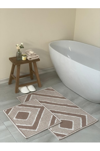 Palamutbükü Doğal Pamuklu 2'li Banyo Paspası 60x100+50x60 Cm - Bej Bej