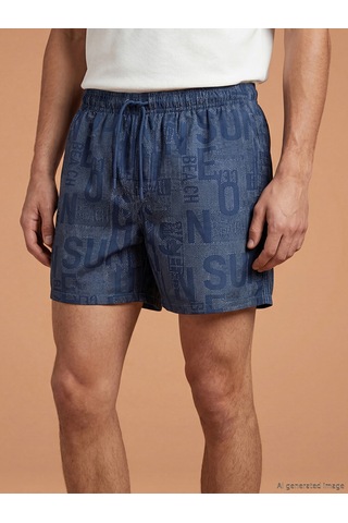 Lcw Swımwear Lacivert Kısa Boy Yazı Baskılı Erkek Deniz Şortu