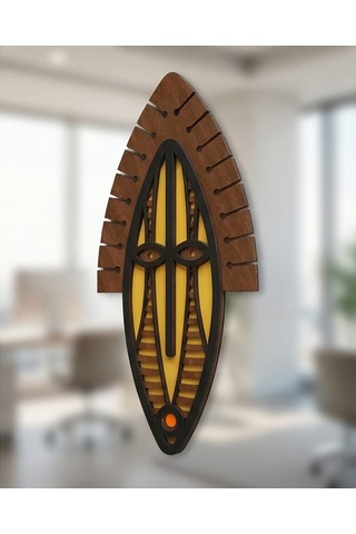 Modern Afrika Tarzı Ahşap Duvar Mask Mdf - Sarı Siyah Geometrik Tribal Duvar Sanatı 1