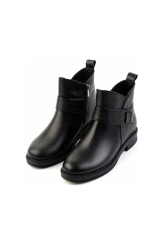 Siyah Siyah Hakiki Deri Kadın Bot & Bootie K02531270003 Siyah