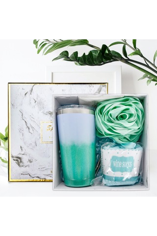 Ranyeek 20 Uncla Çift Katlı Vakumlu Paslanmaz Çelik Termos Bardak Seti Termos + Kapak + Kartpostal + Pasta Bardak Çorap + Banyo Topu + Çelik Pipet + Pipet Fırçası - Hediyelik Kutulu Rose Gold