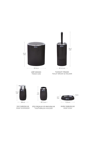 Okyanus Home Siyah Kromlu Çizgili Yuvarlak 5'Li Banyo Seti Siyah