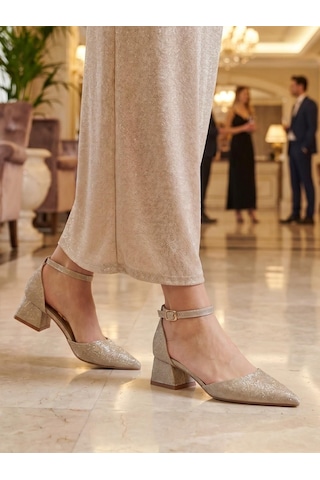 Nesilshoes Nesil Shoes Ermod 301 Altın Simli Topuklu Kadın Ayakkabı Altın Sim