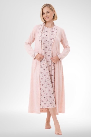Mecit Pijama Mecit 6318 Pudra Büyük Beden Kadın Sabahlık Pijama Gecelik Set Pudra