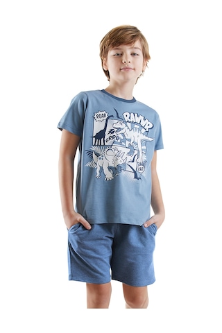 Denokids Dinolar Erkek Çocuk T-shirt Şort Takım Renkli