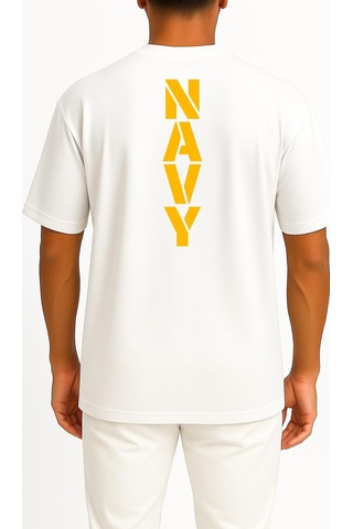 Bahriyeli Collection Oversize Vert Navy Göğüs Ve Sırt Baskılı Unisex T-shirt Beyaz