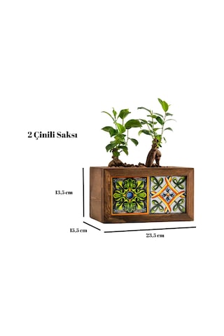 Halohope El Yapımı 2 Meksika Çinili Dekoratif Modern Ahşap Dikdörtgen Bahçe Balkon Saksı Saksılık Çiçeklik