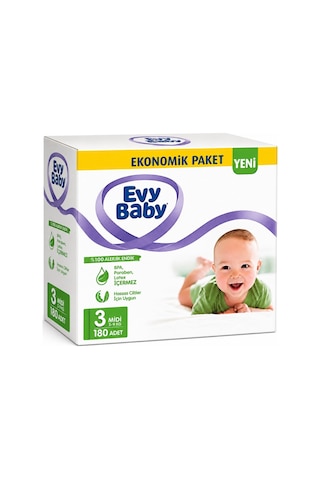 Evy Baby Bebek Bezi 3 Beden 5-9 Kg Midi 180 Adet 3 Numara