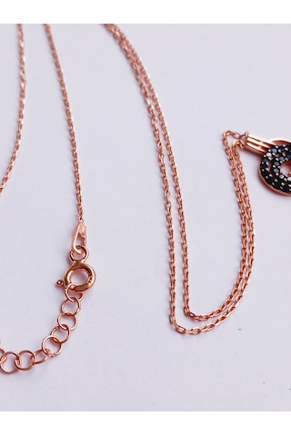 Gümüş Siyah Zirkon Taşlı Gold Osmanlı Tuğrası Trend Kadın Kolye Ö