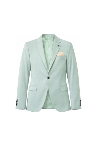 Plus Scorpion Erkek Pamuklu Penye Likralı Tek Düğmeli Çift Yırtmaçlı Blazer Ceket Mint