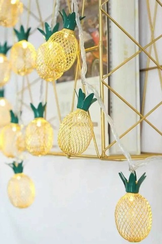 Dekoratif Şirin Led Işıklı Ananas Dizeleri 10'lu 2 Metre Dekoratif Pilli Süsleme Sarı