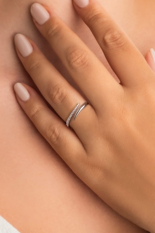 Liora 18 Ayar Beyaz Altın Kaplama Ayarlanabilir Gümüş Yüzük Beyaz