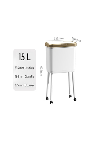 15 Litre Ayaklı Çöp Kovası Kapaklı Tekerlekli Mutfak Banyo Ofis Çöp Kutusu