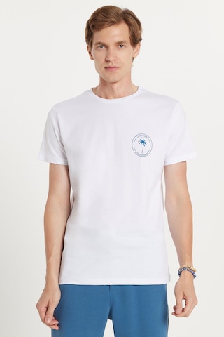 Tudors Erkek Slim Fit Dar Kesim %100 Pamuk Yumuşak Dokulu Baskılı Beyaz Bisiklet Yaka Tişört-34848 Beyaz