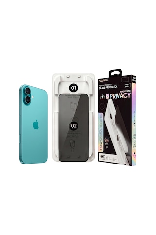 Fulltech Magicbox iPhone Uyumlu 16 Plus/ 15 Plus Premium Tempered Glass Aparatlı Ekran Koruyucu - Privacy