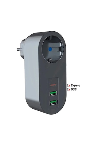 2 Usb,1 Type-c Girişli Tekli Priz Akım Korumalı Ev,ofis