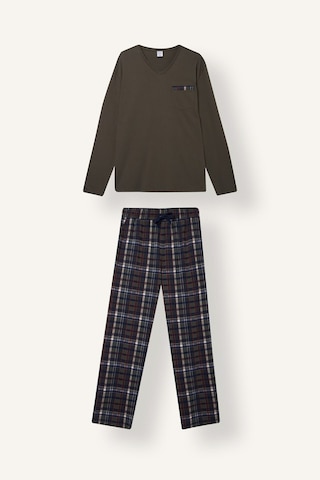 Defacto New Regular Fit V Yaka Uzun Kollu Ekose 2li Pijama Takımı I2975ax26aukh148 Haki-kh148