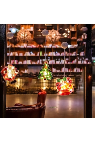 Novahub Noel Baba Kayak Yapan Led Işık Pencerede Kullanım Dekorasyon Pil Dahil Değil