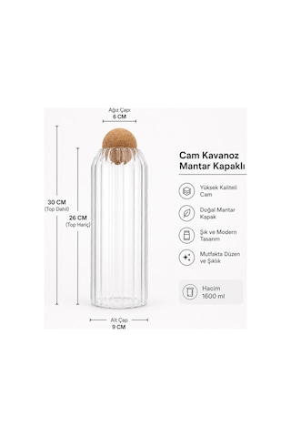 Kapaklı Şeffaf Cam Saklama Kavanozu 1600 Ml Şeffaf