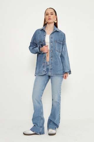 Oversize Kadın Jean Ceket Effect Orta Mavi