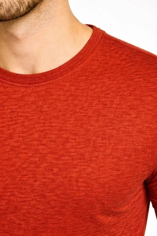 Defymoda Erkek Flam Kumaş Melanj Dokulu Regular Fit Tişört Bisiklet Yaka Yazlık T-shirt - Kiremit