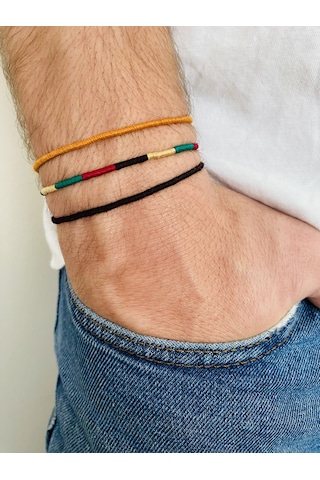 Fynbos Unisex Rasta İp Şans 3 Lü Bileklik Set Çok Renkli