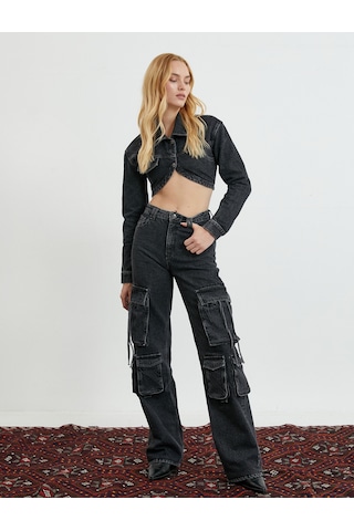 Koton Crop Kot Ceket Slim Fit Asimetrik Kesim Pamuklu Siyah 4wal50047md Siyah