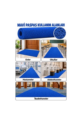 Hortumtech Kıvırcık Paspas Kir Tutucu Pvc Kapı Önü İç Dış Mekan Eko 12 Mm - Mavi 120 X 160 Cm