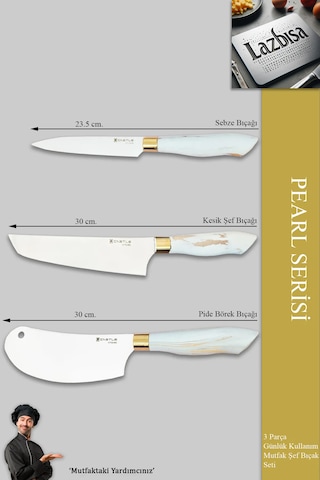 Pearl Seri Serisi Mutfak Bıçak Et Sebze 3 Lü Şef Bıçağı Mft-4127 Krem