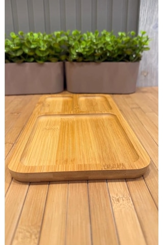 3 Bölmeli Bambu Sunumluk Servis Tepsisi Kahvaltılık 39 Cm