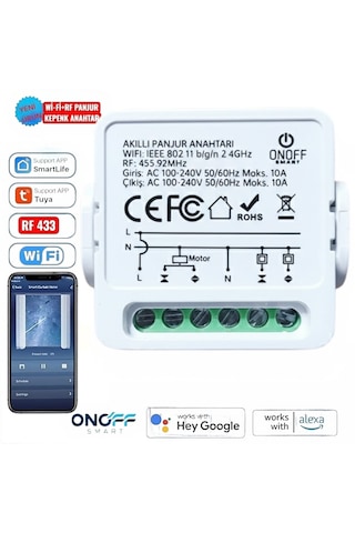 Onoff Tuya Wifi + Rf Akıllı Kepenk Panjur Anahtar Röle 10 Amper Tuya Wifi