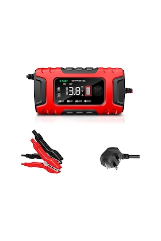 Ranyeek Otomatik 7 Aşamalı Akü Şarj Cihazı - Motosiklet, Araba Ve Akülerinizi Koruyarak Yenileyen Kırmızı İngiliz Tipi Tk-600