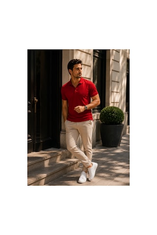 Luxic Core Erkek Polo Yaka Kırmızı Tişört Likralı Pike Kumaş Terletmez Slim Fit Günlük Şık Tasarım