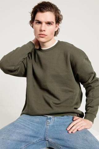 JAHR MARC Oversize Asit Yıkamalı Haki Erkek Sweatshirt - 3XL Haki