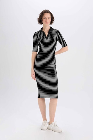 DeFacto Bodycon Vücudu Saran Polo Yaka Fitilli Kaşkorse Kısa Kollu Midi Elbise E6792AX25SPBK27