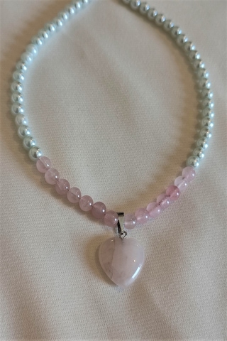 Bade Accessories 6 MM Pembe Kuvars Cam Inci Doğaltaş Choker Kolye Gümüş