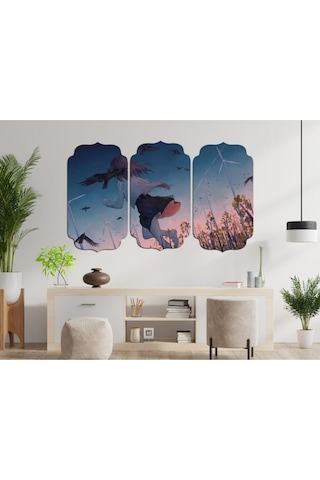 Anime Kız Rüzgar Türbini Kuşlar Mdf Tablo 0033 Model D