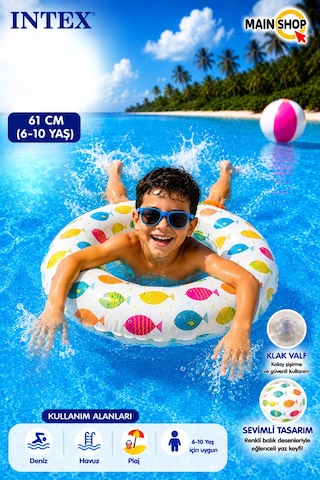 Mainshop Intex Çocuk Deniz Simidi 61 Cm - Havuz Simidi 6-10 Yaş M-59241
