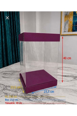 Asetat Gelin&damat Çeyiz Bohça Kutusu Mürdüm Şeffaf Katlanabilir Demonte Büyük Boy 23,5 23,5 40cm 1adet