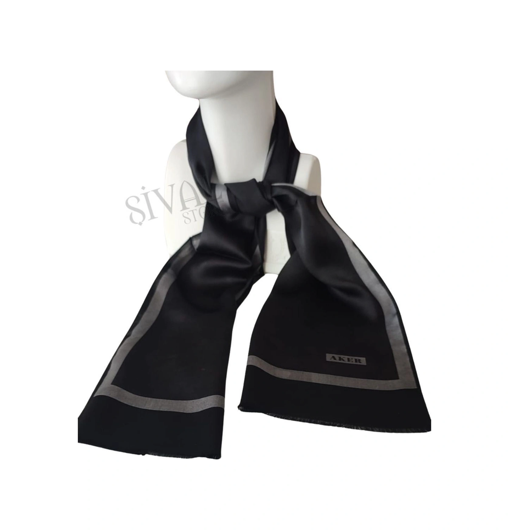 Siyah Aker İpek Jakar Fular 312 Siyah