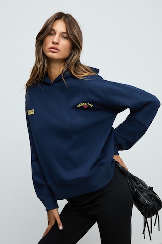 Grımelange ISROP Kadın Yumuşak Kumaşlı Baskılı Kapüşonlu Lacivert Sweatshirt