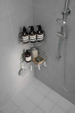 Sas Haus Tek Katlı Köşe Duş Rafı Kancalı Banyo Şampuanlık & Organizer 2 Adet Krom Tk-01 Siyah