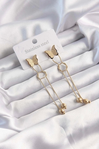 316l Çelik Altın Renk Sallantılı Düğüm Model Kelebek Küpe