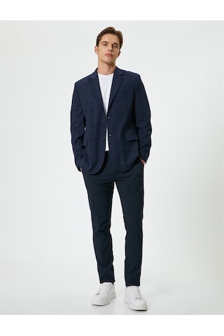 Koton Blazer Ceket Ekose Kapaklı Cepli Düğmeli Regular Fit Lacivert Ekose 5wam50009hw Lacivert